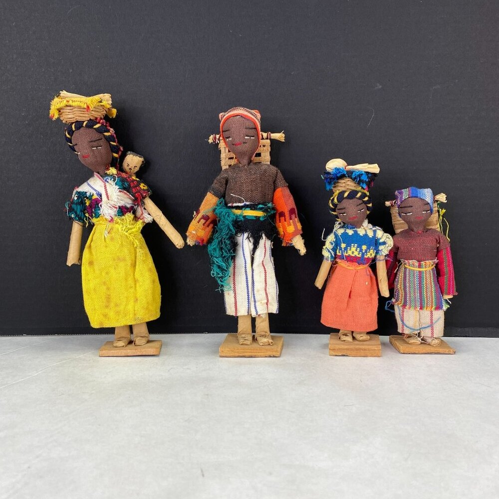 Vintage Folk Art Cloth and Wood Doll Family